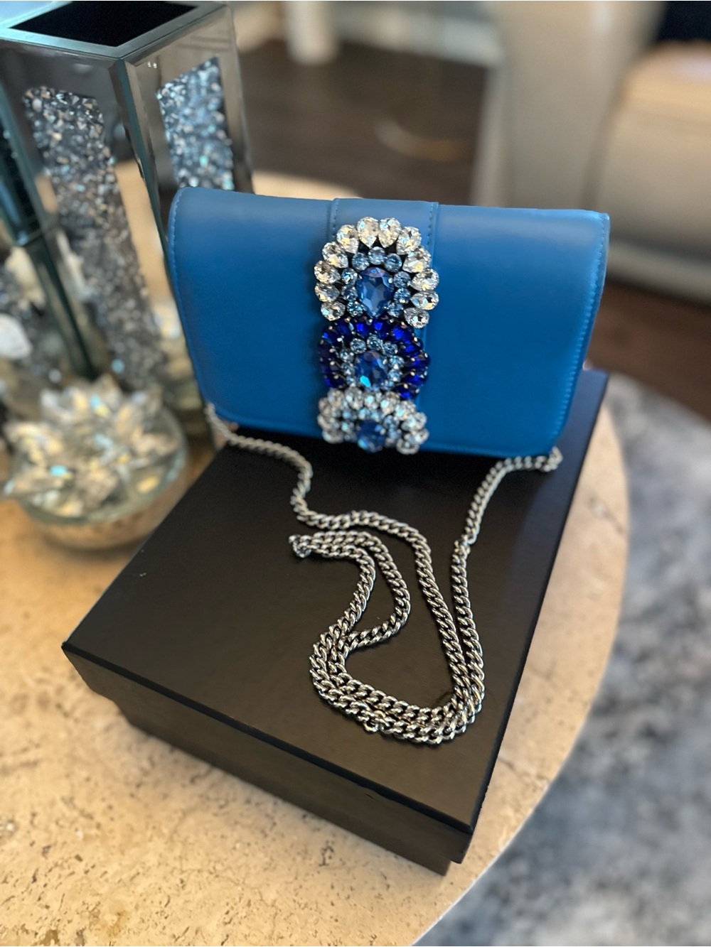 Gedebe Jeweled Blue Chain Evening Bag